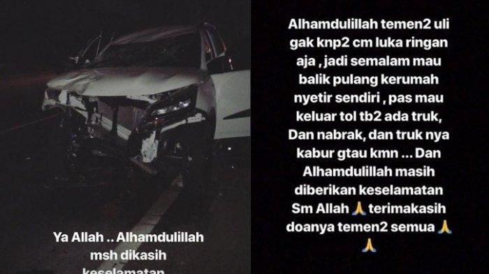 Unggahan story Juliana Moechtar prihal kecelakaan yang dialaminya di TOL Jagorawi.