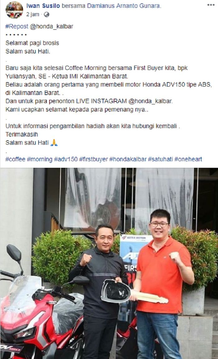 Yuliansyah SE, pembeli Honda ADV 150 di Kalbar.