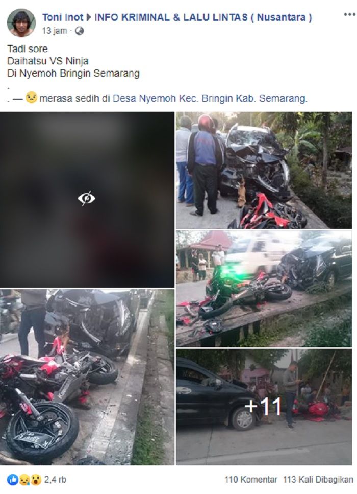 Unggahan kecelakaan di salah satu grup Facebook