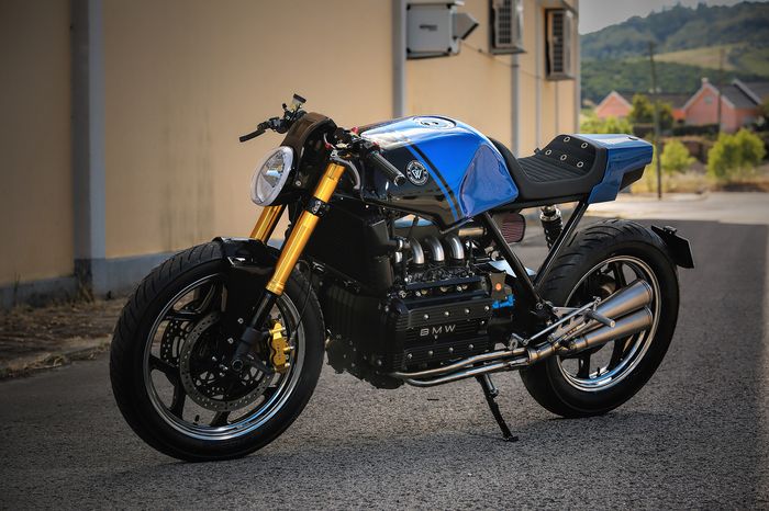 Berkat sentuhan kelir biru, BMW K100 RT modern cafe racer ini makin menawan