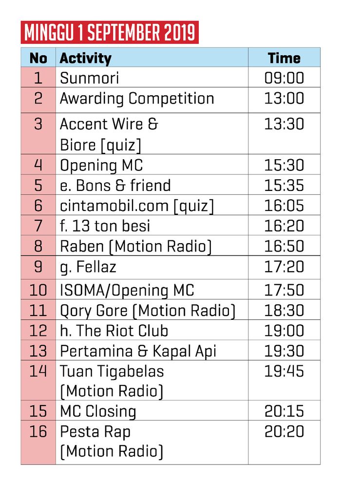 Jadwal Otobursa Tumplek Blek 2019 hari kedua.