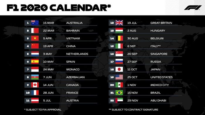 Kalender F1 2020