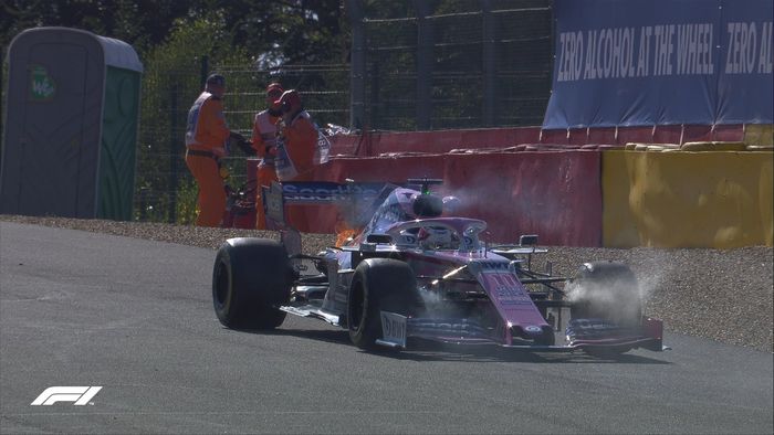 Mobil Sergio Perez terbakar di FP2 F1 Belgia