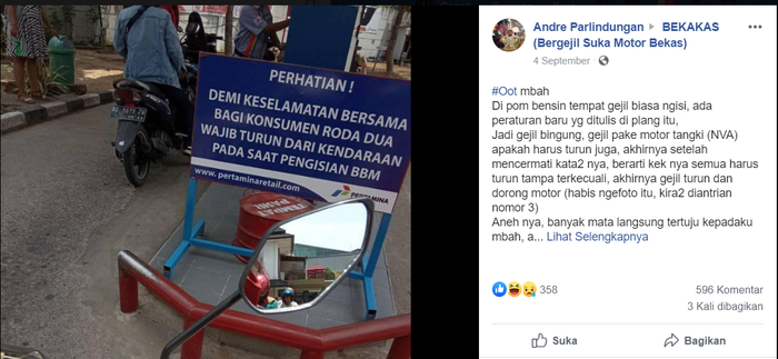 Imbauan Pertamina mengenai saat mengisi bensin wajib turun dari motor