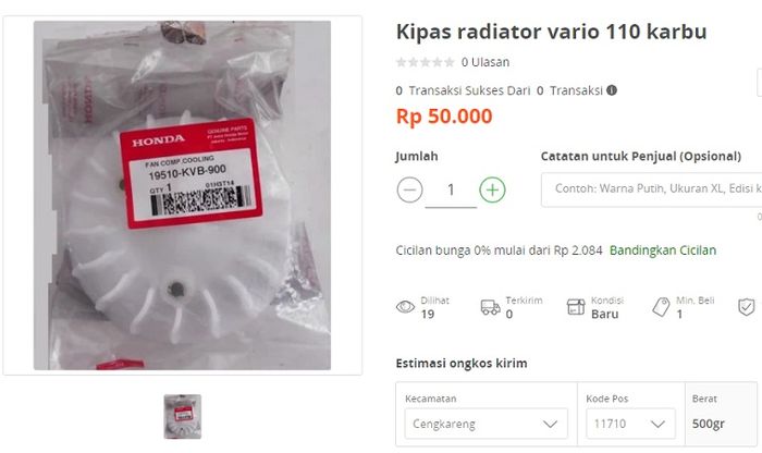 Kipas radiator Honda Vario dijual Rp 50 ribuan.