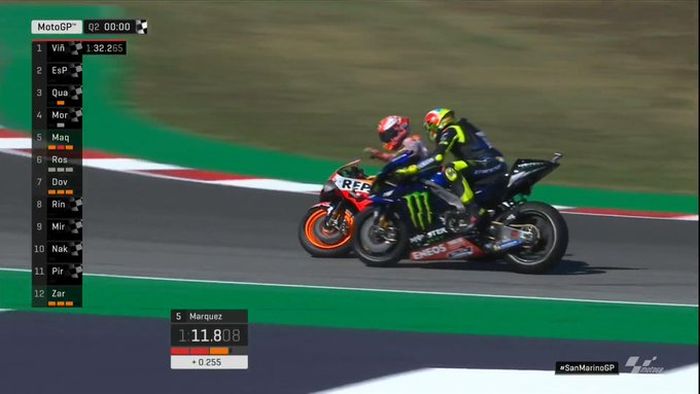 Valentino Rossi dan Marc Marquez nyaris tabrakan di kualifikasi MotoGP San Marino 2019