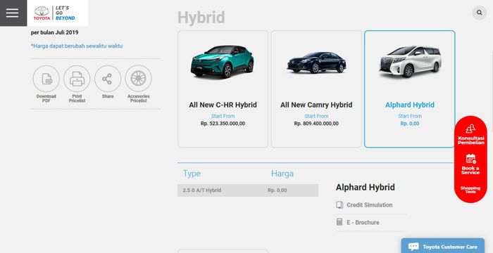 Harga dari Alphard Hybrid mengilang dari situs resmi PT Toyota Astra Motor (TAM) saat dikunjungi GridOto.com pada Minggu (15/9/2019).