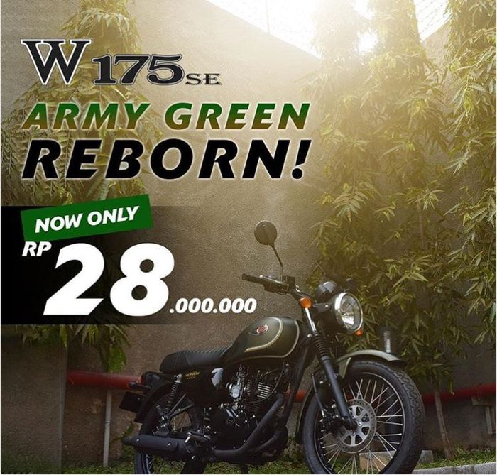 Unggahan @kawasakti dengan menawarkan Kawasaki W175 SE berkelir Army Green Reborn cuma Rp 28 juta