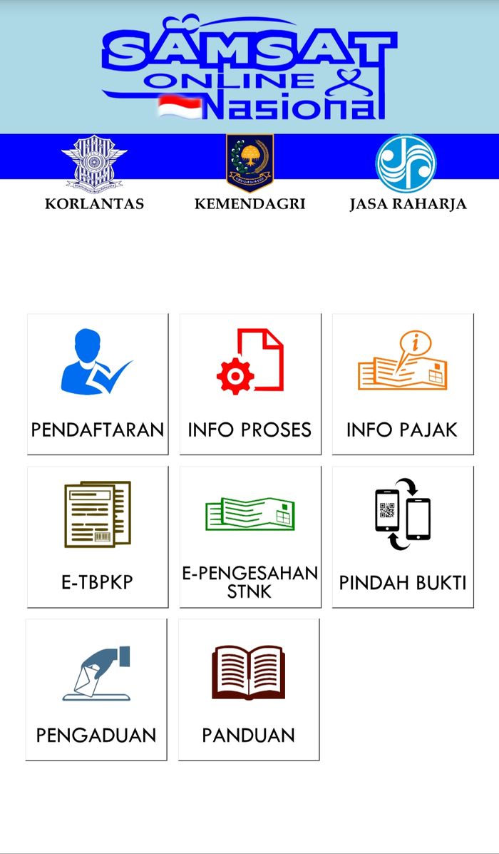 Bentuk interface aplikasi Samsat online Nasional (Samolnas)