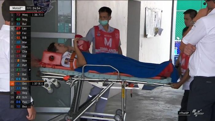 Marc Marquez dilarikan ke Rumah Sakit Buriram, Thailand untuk pemeriksaan lebih lanjut akibat crash di FP1 MotoGP Thailand (4/10)