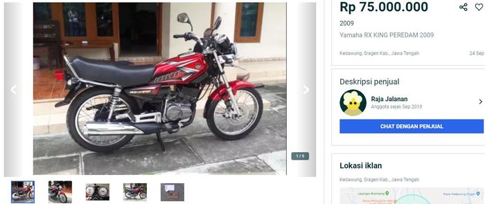 Tangkapan layar harga Yamaha RX-King edisi terkahir tahun 2009