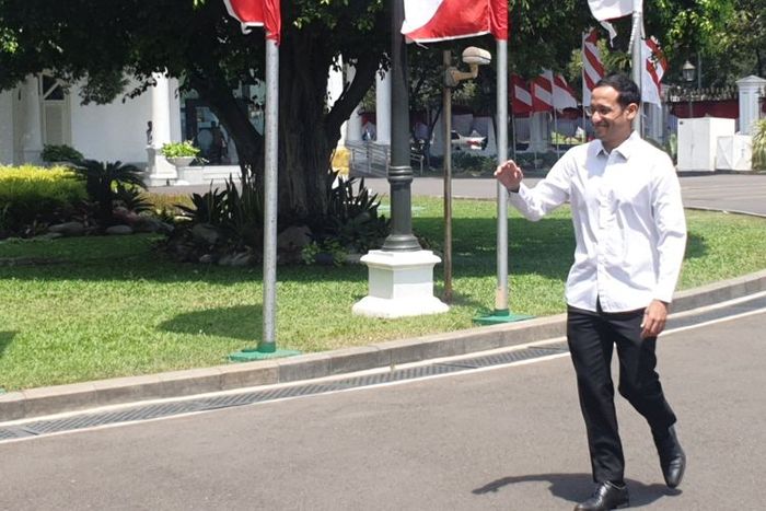 Nadiem Makarim datang ke Istana Kepresidenan pada Senin (21/10) ini.