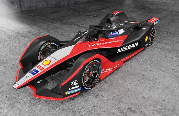 Mobil balap Formula E dari tim Nissan e.dams dengan livery baru.