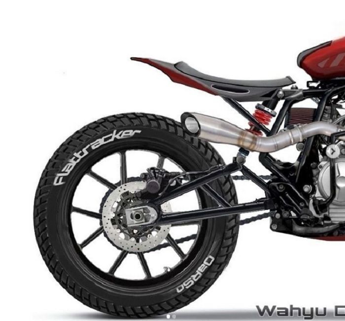 Di belakang ada jok single seat serta swingarm kustom