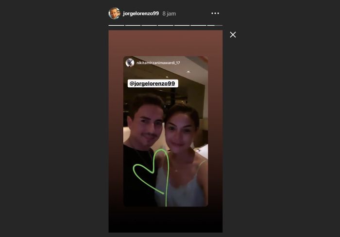 Jorge Lorenzo unggah foto kebersamaan bersama Nikita Mirzani dari IG Strory 