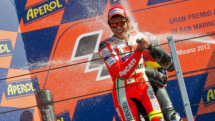 Valentino Rossi ketika di Ducati di podium MotoGP Misano 2012
