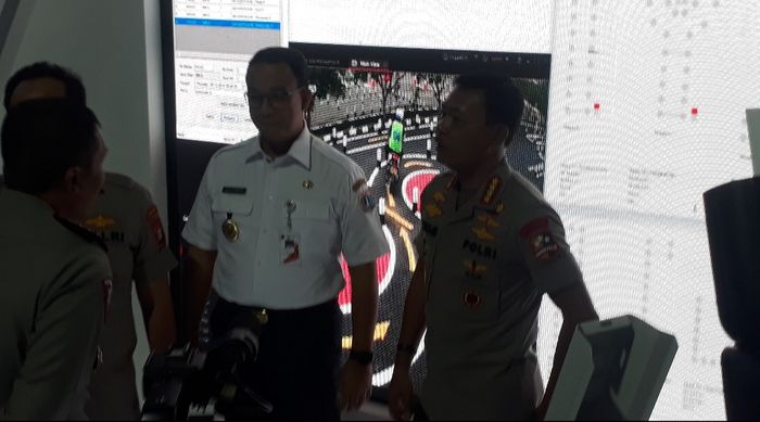 Gubernur DKI Jakarta Anies Baswedan saat menghadiri launching e-Drives di Mapolda Metro Jaya