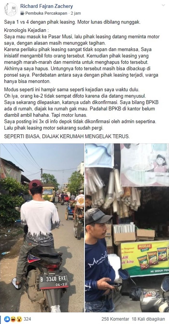 Postingan Richard di grup Info Depok