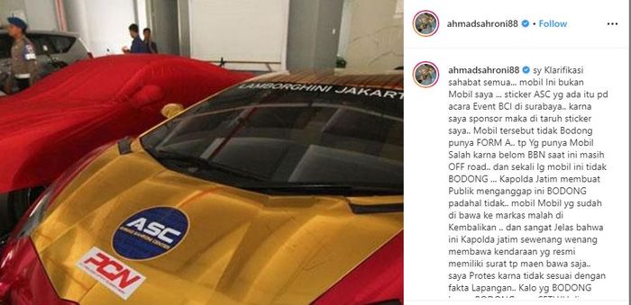 Klarifikasi Ahmad Sahroni soal Lamborghini Aventador SV yang diamankan Polda Jatim