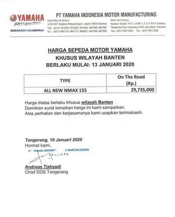Harga Yamaha All New NMAX Banten enggak sampai Rp 30 juta, yaitu Rp 29.735.000