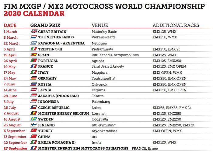 Update kalender MXGP 2020