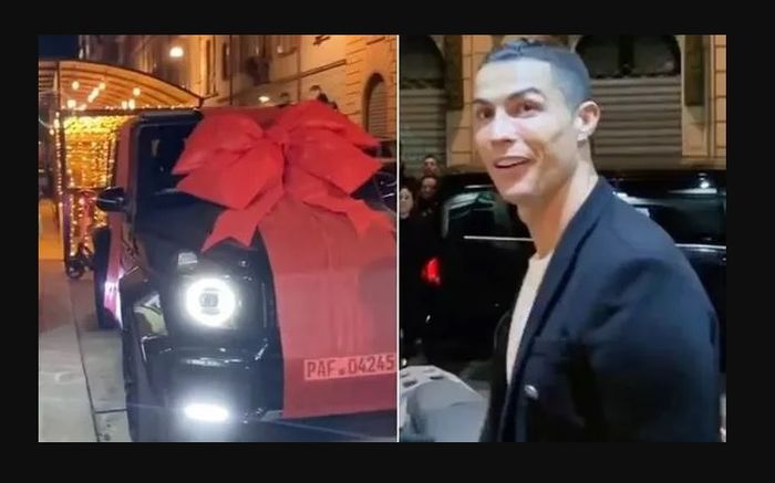 Cristiano Ronaldo saat diberi hadian Mercy G-Class Brabus oleh sang istri