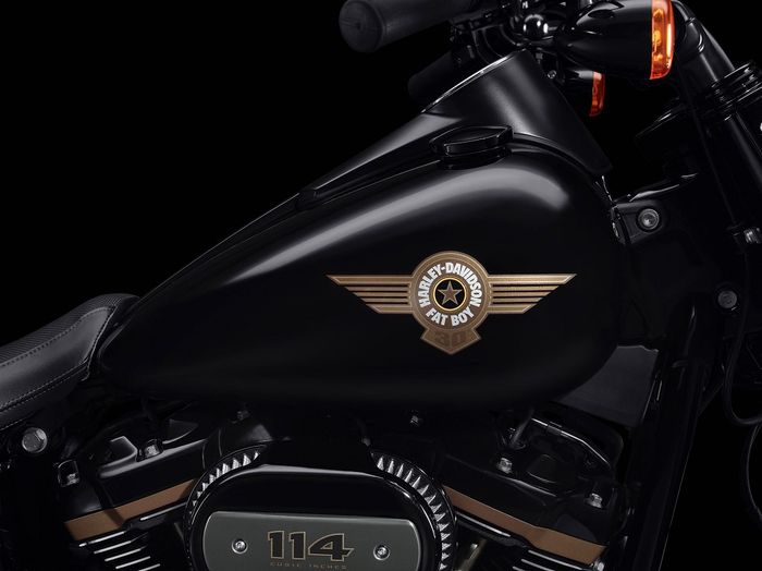 Grafis yang mempertegas jati diri Harley-Davidson Fat Boy 30th Anniversary Edition.