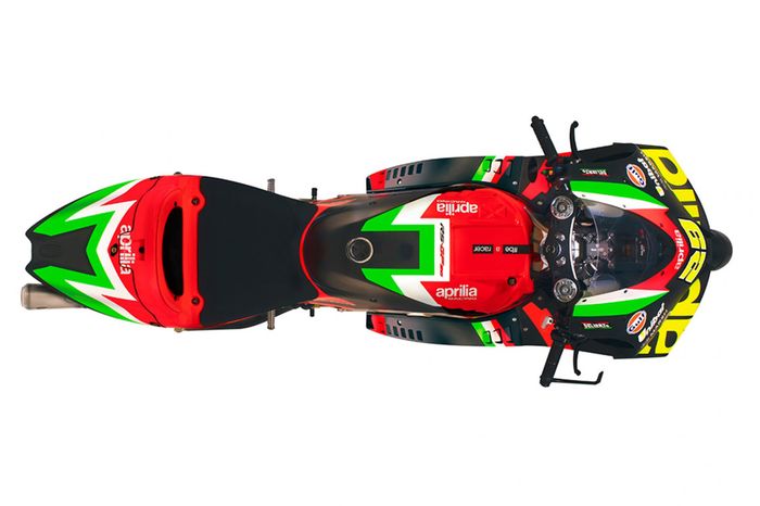 Dari sisi atas motor MotoGP Aprilia RS-GP 2020