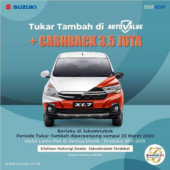Promo tukar tambah di Auto Value dengan Suzuki XL7 ada cashback Rp 3,5 juta