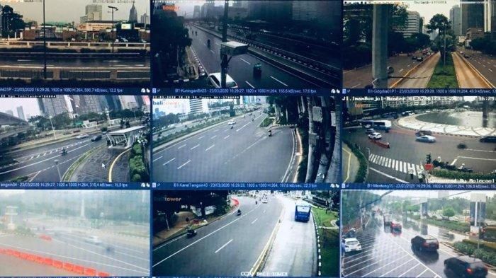 Pantauan CCTV di sejumlah jalan protokol kota Jakarta yang sepi