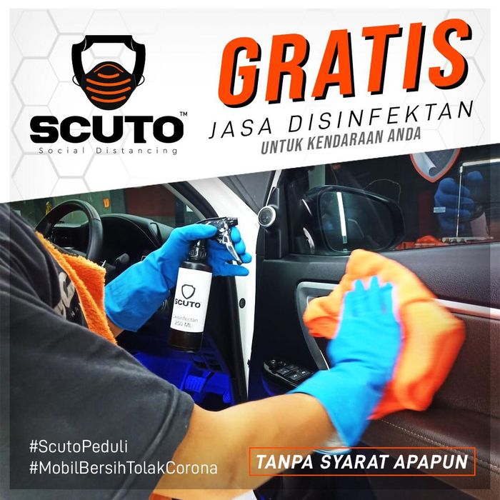 Promo gratis jasa sterilisasi kabin mobil yang ditawarkan Scuto Indonesia.