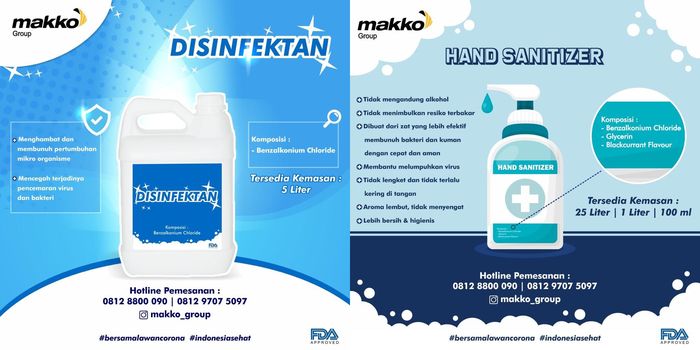 Disinfektan dan Hand Sanitizer lansiran MAKKO Group.