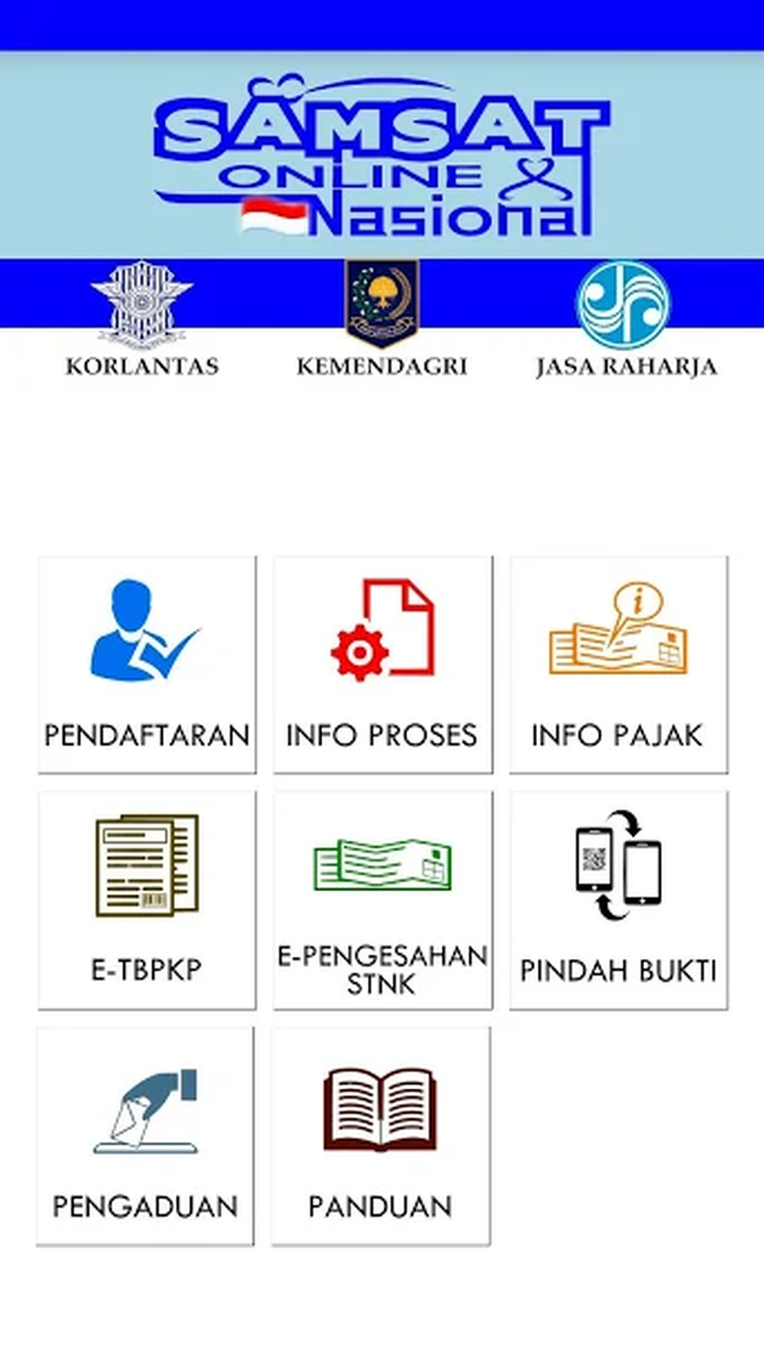 Tampilan aplikasi Samsat Online Nasional (Samolnas).