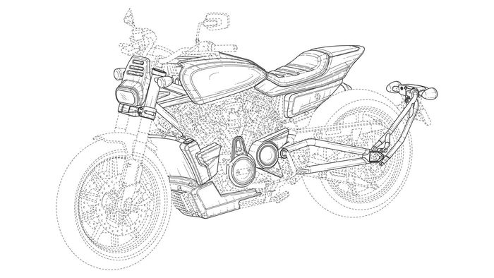Gambar paten desain motor flat tracker buatan Harley-Davidson.