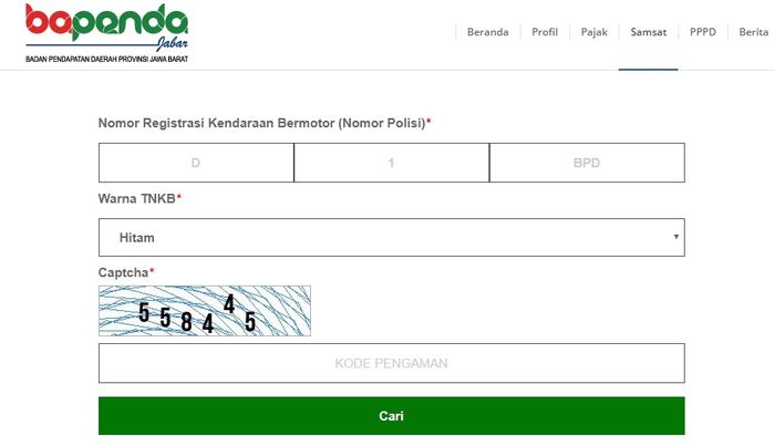 Website Bapenda Jabar