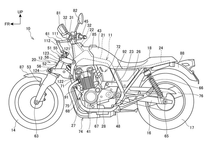 Gambar paten motor Honda dengan suspensi double wishbone