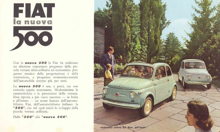Iklan FIAT 500 saat baru diluncurkan di Italia pada 1957