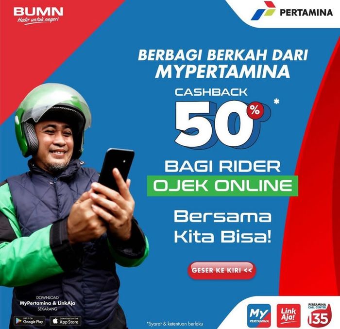 Promo MyPertamina cashback 50 persen khusus untuk ojek online