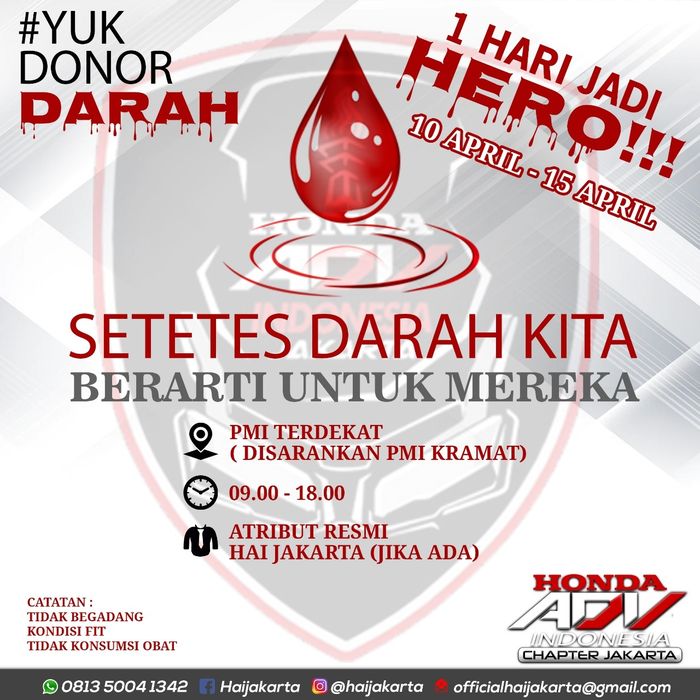Program donor darah komunitas Honda ADV Indonesia Chapter Jakarta
