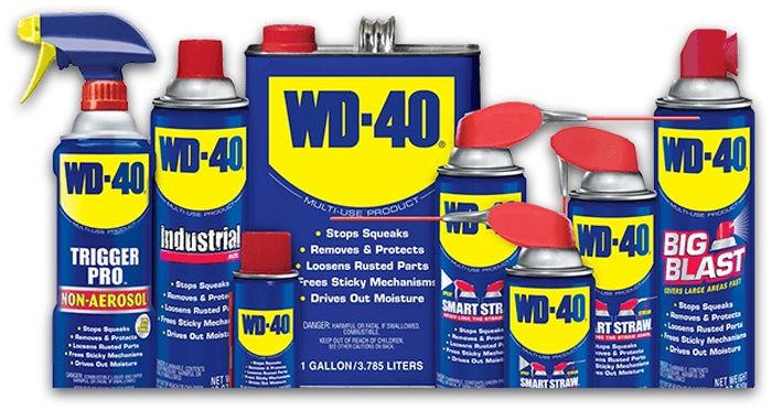 Ilustrasi cairan WD-40 dalam berbagai kemasan