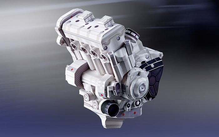 Meski dari kertas, mesin Yamaha YZF-R1M ini sangat detil dan perlu kesabaran ekstra dalam membuatnya