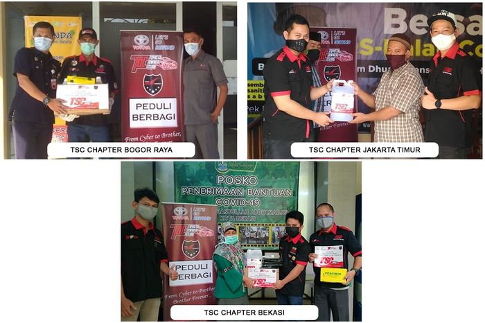 Penyerahan bantuan berupa masker, vitamin, hand sanitizer dan alat cuci tangan portable oleh TSC.