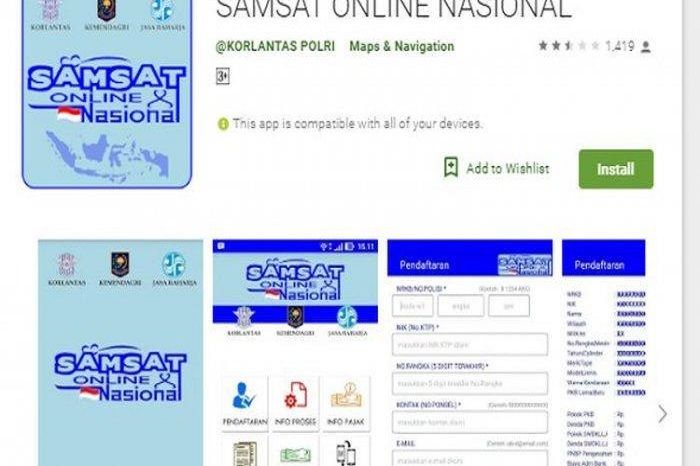 Tampilan aplikasi Samsat Online Nasional alias Samolnas di Google Store.