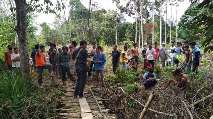 Warga beramai-ramai melihat tim dari BKSDA Sumsel SKW II Lahat saat turun langsung meninjau lokasi gajah yang menginjak warga di Desa Bumi Makmur, Kecamatan Nibung, Kabupaten Muratara, Rabu (13/5/2020) 