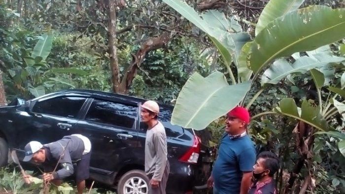 Toyota Avanza yang dikemudikan Camat Petungkriyono, kabupaten Pekalongan terobos kebun tanpa sadar