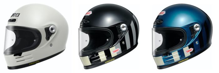 Helm Shoei Glamaster Gloss off White, Ressurection TC5 Black/ Grey, dan Ressurection TC2 Blue/Black