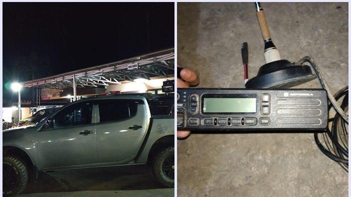 Satu unit mobil Mitsubishi Strada CR 2.8 AM DC GLX dan radio mobil yang diamankan petugas dari tersangka. (istimewa)