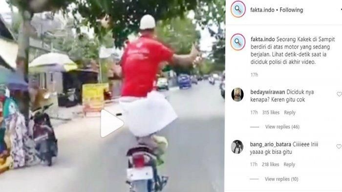 Seorang kakek naik motor sambil berdiri Seorang kakek naik motor sambil berdiri (INSTAGRAM) 