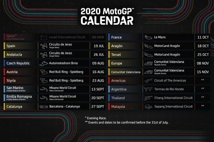 Kalender terbaru MotoGP 2020