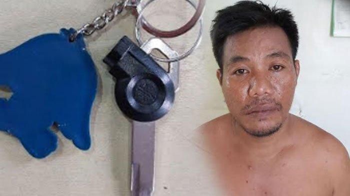 Tersangka pencurian motor dengan modus cari kamar kos saat di Mapolsek Tambaksari Surabaya.  